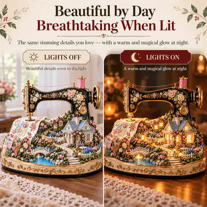 🧵✨Stitched to Life – A Garden Sewn with Love | Lighted Sewing Machine Decor