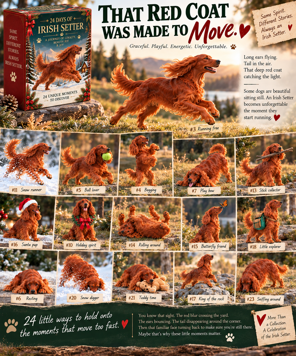 ❤️🐾24 Days of Irish Setter Spirit — Run Wild. Come Home. Repeat