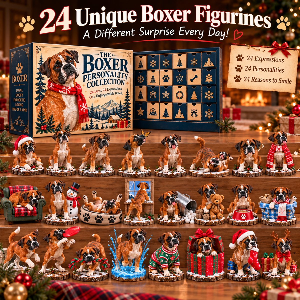 🐾 Only Boxer Lovers Will Understand! 🎄 – 24-Day Boxer Dog Christmas Advent Calendar with 24 Unique Collectible Figurines
