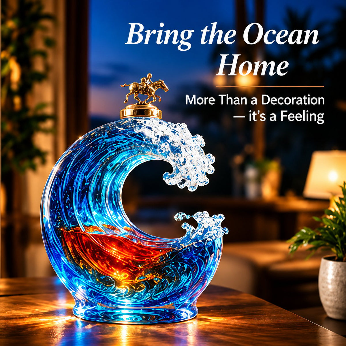🌊 Ocean Wave Art Sculpture - Crystal Decanter Edition