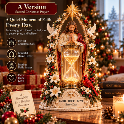 ✨ Heavenly Jesus Hourglass Christmas Centerpiece 🎄 – A Timeless Symbol of Faith, Hope & Love