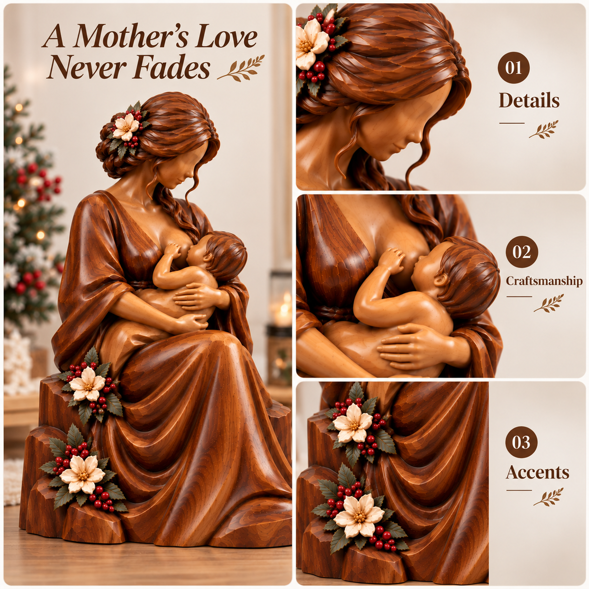 ❤️ A Mother's Love Never Fades – Mother Breastfeeding Baby Wooden Sculpture