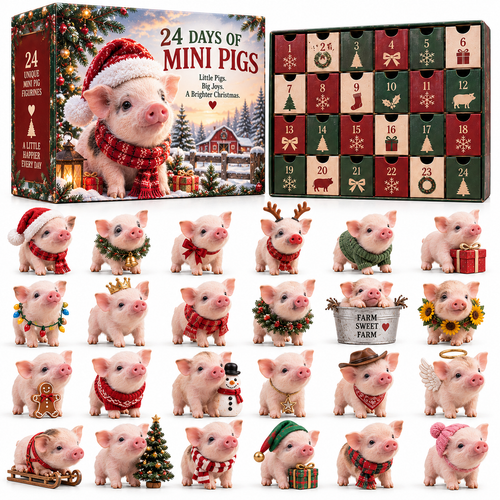 🐷 24 Days of Mini Pigs Advent Calendar – Pink & Spotted Pig Collections, 24 Unique Realistic Piglet Figurines, Christmas Gift for Pig Lovers