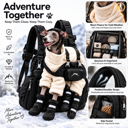 🐕🎒 All-Season Greyhound Carrier Backpack – Removable Warm Fleece, Breathable Mesh & Multi-Pocket Storage