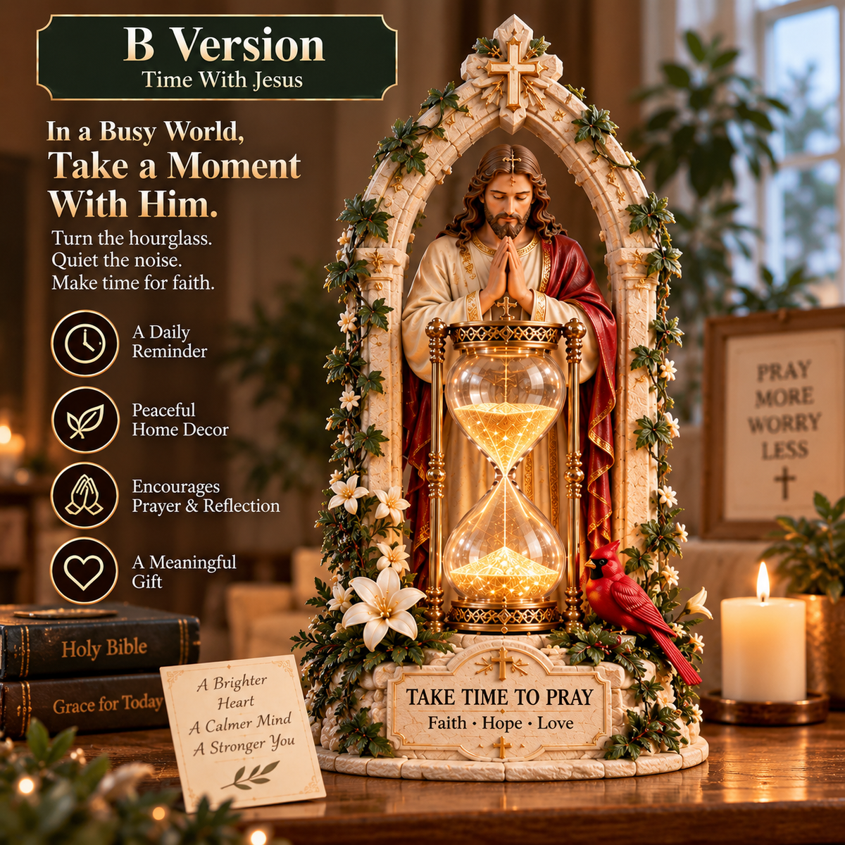 ✨ Heavenly Jesus Hourglass Christmas Centerpiece 🎄 – A Timeless Symbol of Faith, Hope & Love