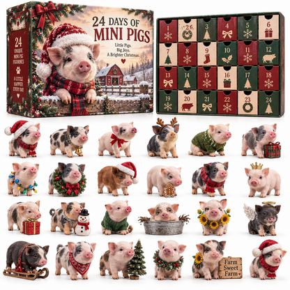 🐷 24 Days of Mini Pigs Advent Calendar – Pink & Spotted Pig Collections, 24 Unique Realistic Piglet Figurines, Christmas Gift for Pig Lovers