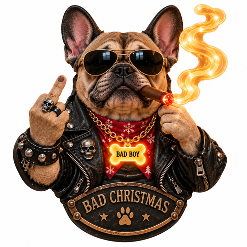 🔥Christmas? Whatever！😎Bad Christmas Attitude – Hip-Hop French Bulldog LED Wall Light
