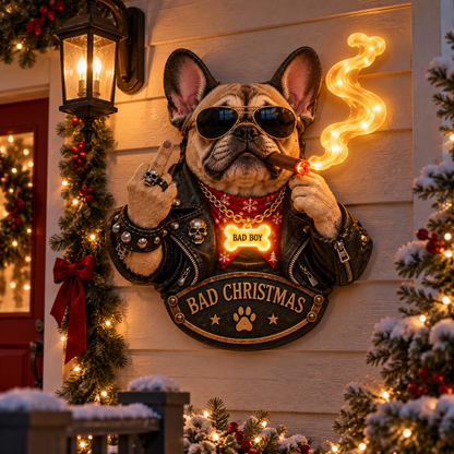 🔥Christmas? Whatever！😎Bad Christmas Attitude – Hip-Hop French Bulldog LED Wall Light