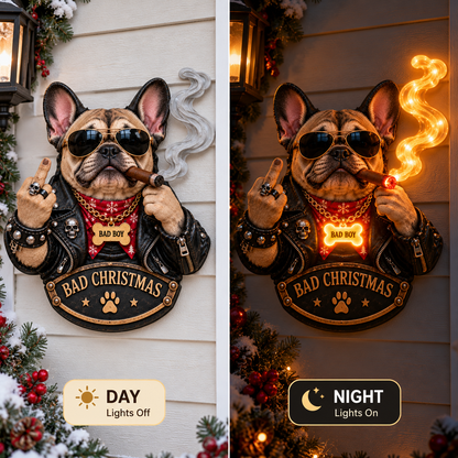 🔥Christmas? Whatever！😎Bad Christmas Attitude – Hip-Hop French Bulldog LED Wall Light