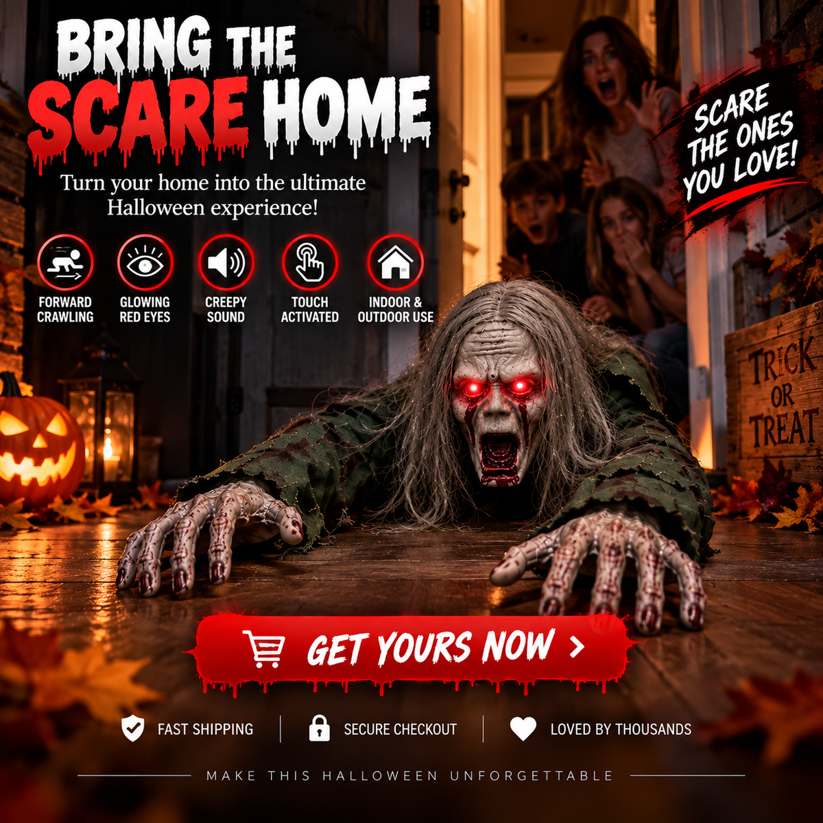 🎃 Crawling Halloween Ghoul™ — Glowing Eyes, Creepy Sounds & Real Crawling Action