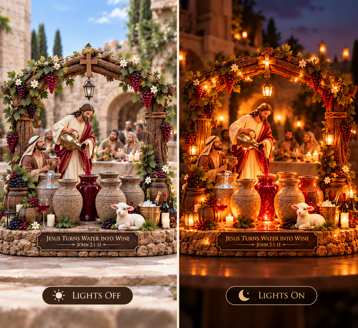 ❤️🍷 Loved by Over 60,000 People!Jesus Turns Water Into Wine – Illuminated Miracle of Cana Tabletop Display