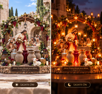❤️🍷 Loved by Over 60,000 People!Jesus Turns Water Into Wine – Illuminated Miracle of Cana Tabletop Display