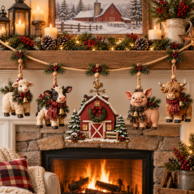 🐮 A Little Farmhouse Christmas – Cute Animal Hanging Garland