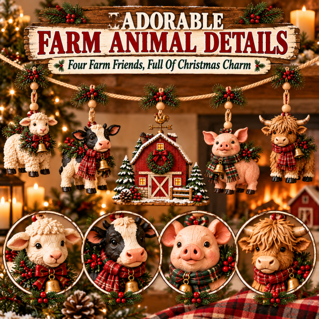 🐮 A Little Farmhouse Christmas – Cute Animal Hanging Garland