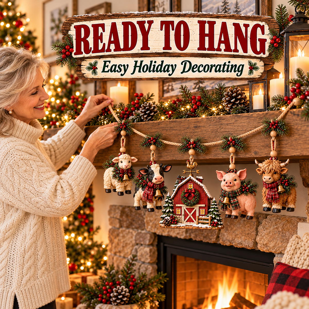 🐮 A Little Farmhouse Christmas – Cute Animal Hanging Garland