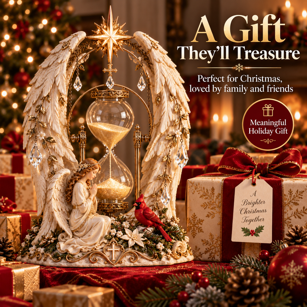✨ Heavenly Angel Hourglass Christmas Centerpiece 🎄 – A Timeless Symbol of Faith, Hope & Love