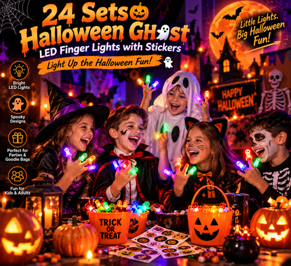 👻Oh my god! The glowing fingers! 24 Sets Halloween Ghost LED Finger Lights with Stickers