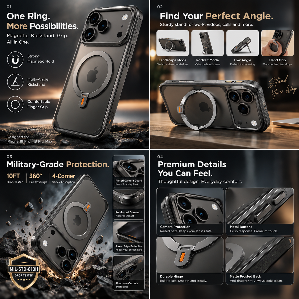 🔥Hot Sale 50% OFF! 3-in-1 Magnetic Ring Stand Case For IPhone 18 Pro & Pro Max