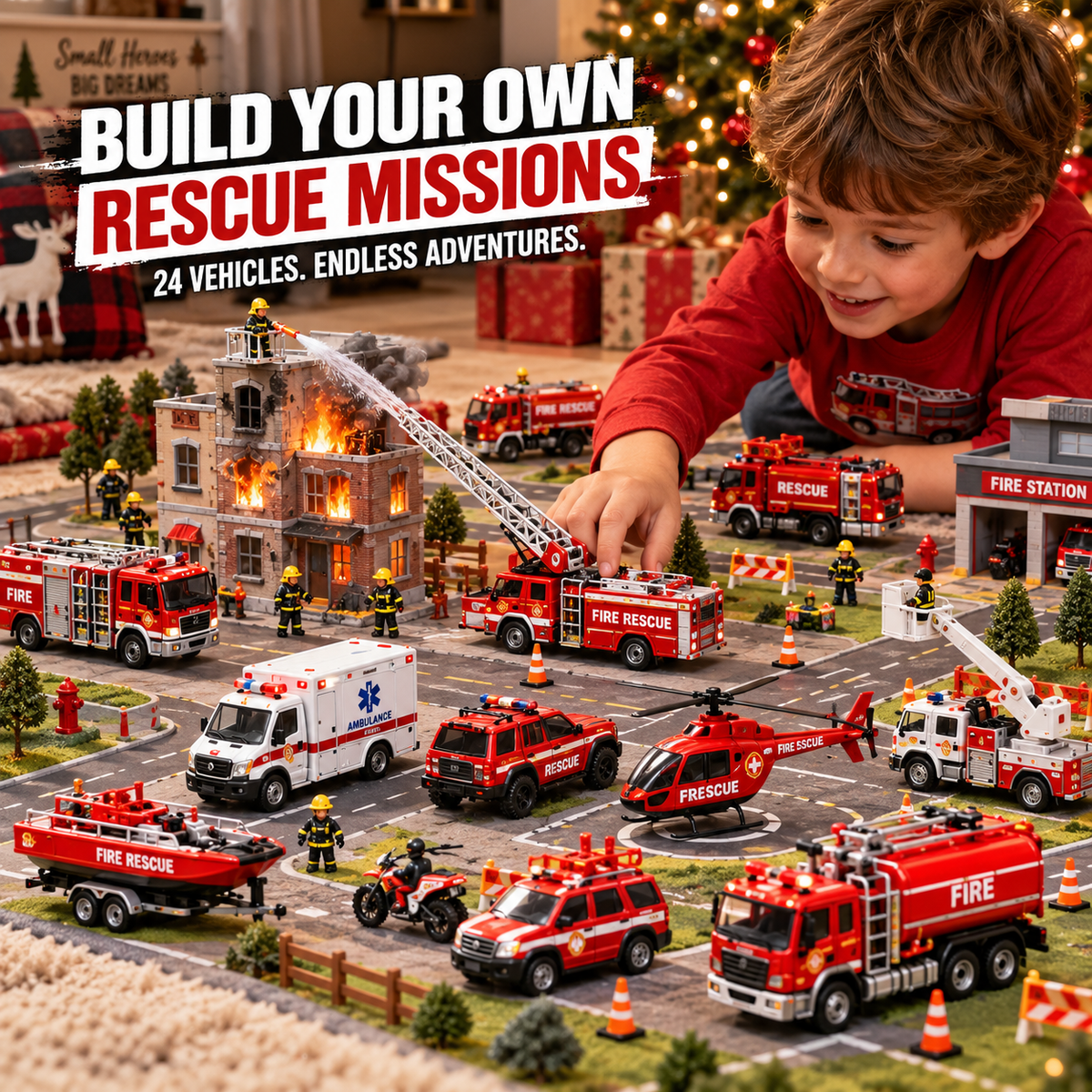 🔥Hot Sale 50% OFF! Advent Calendar, Fire & Rescue Vehicles, 24 Days, Christmas Countdown, Kids Toy Gift