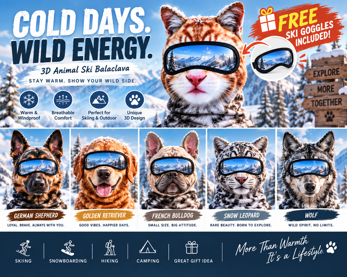 🔥🐱3D Cat Ski Balaclava Face Mask with Ears Animal&Free skiing sunglasses！！！
