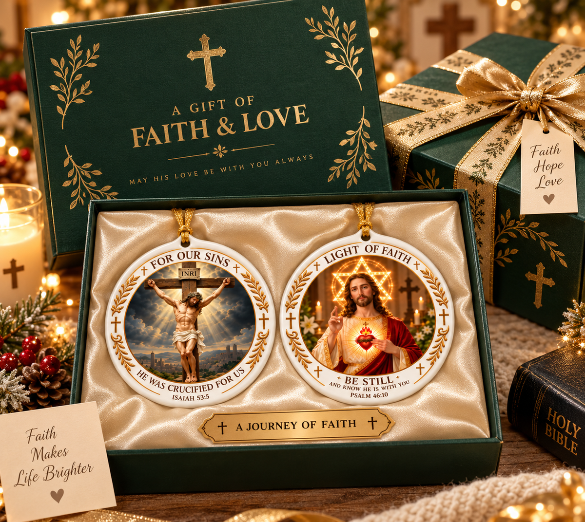 🔥LAST DAY 50% OFF ！！✝️ From Sacrifice to Eternal Love — Double-Sided Christian Ceramic Ornament