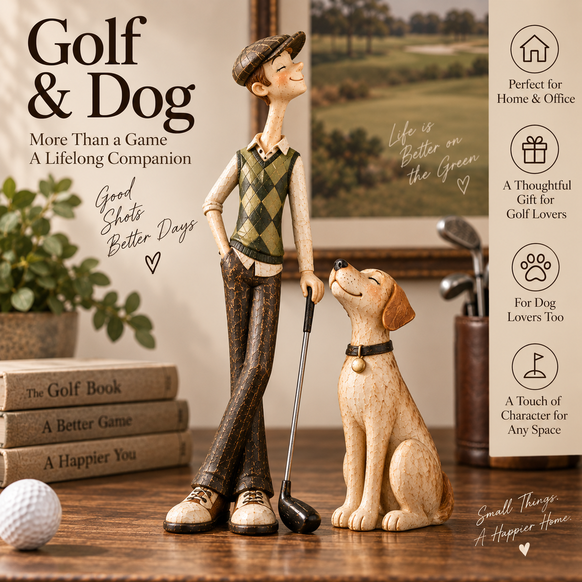 ⛳ Golfer & Loyal Dog Figurine Set 🐾 – Heartwarming Golf Decor & Unique Gift for Golf Lovers
