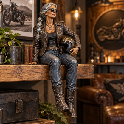 🏍️ Old Biker Soul – Women Ride Too Shelf Sitter Figurine Collection