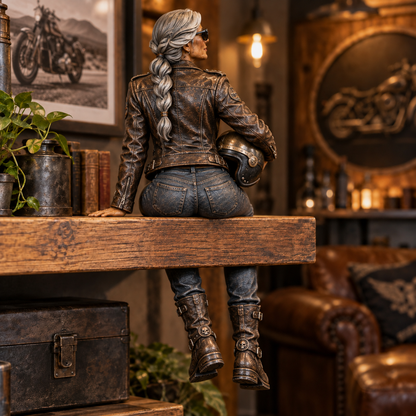 🏍️ Old Biker Soul – Women Ride Too Shelf Sitter Figurine Collection