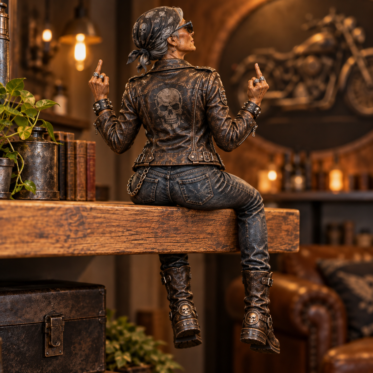 🏍️ Old Biker Soul – Women Ride Too Shelf Sitter Figurine Collection