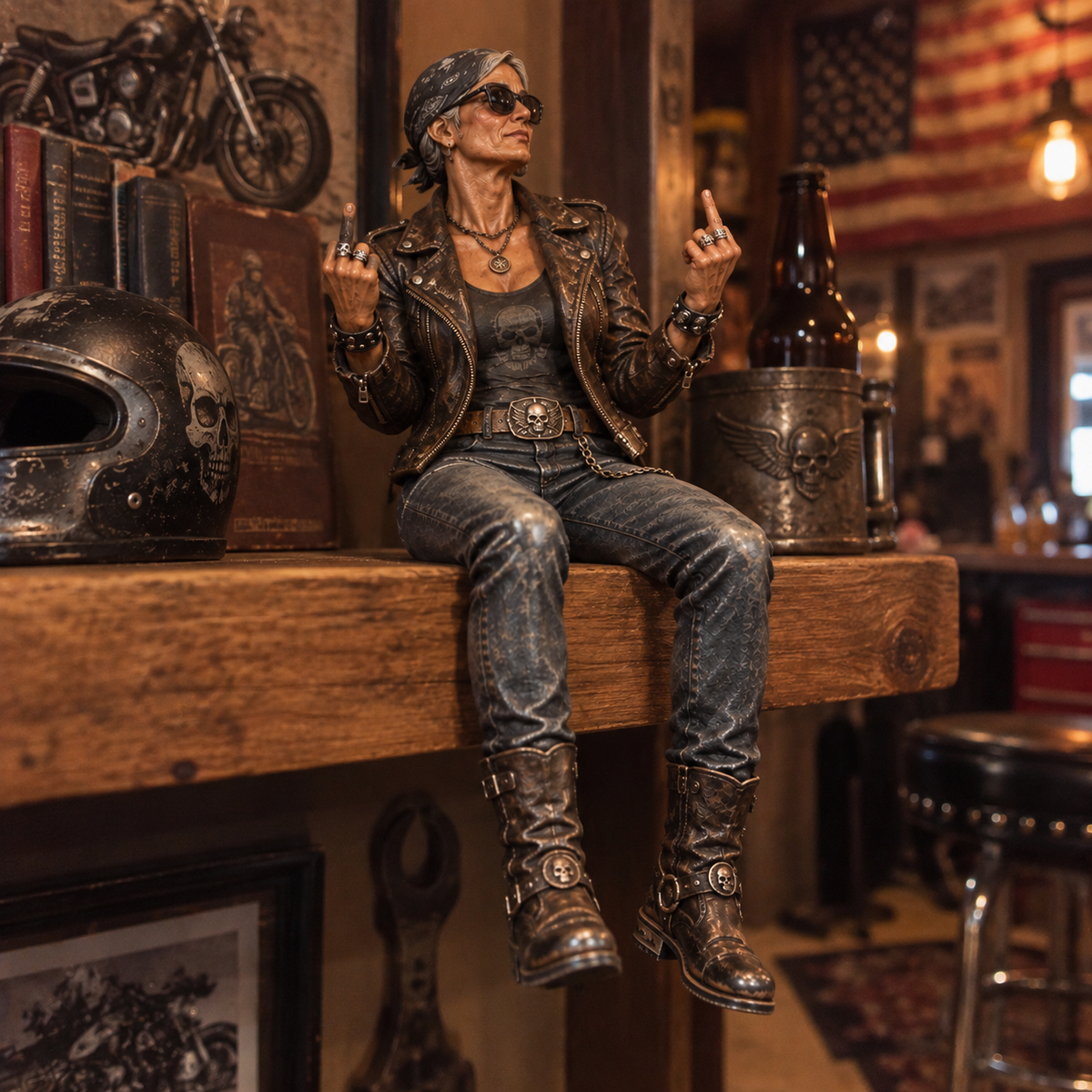 🏍️ Old Biker Soul – Women Ride Too Shelf Sitter Figurine Collection