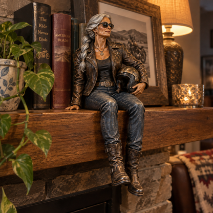 🏍️ Old Biker Soul – Women Ride Too Shelf Sitter Figurine Collection
