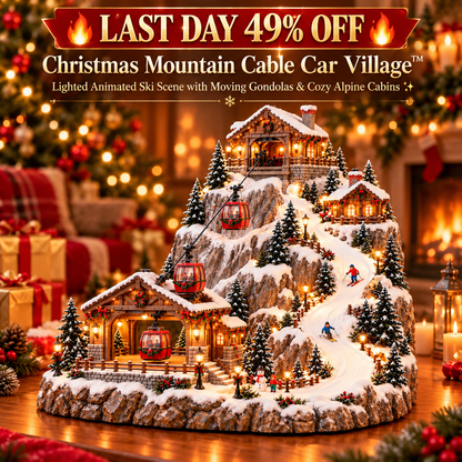 🎄 Bring the Winter Wonderland Home! 🚠 Lighted Christmas Mountain Village – Moving Cable Cars & Holiday Magic! ✨