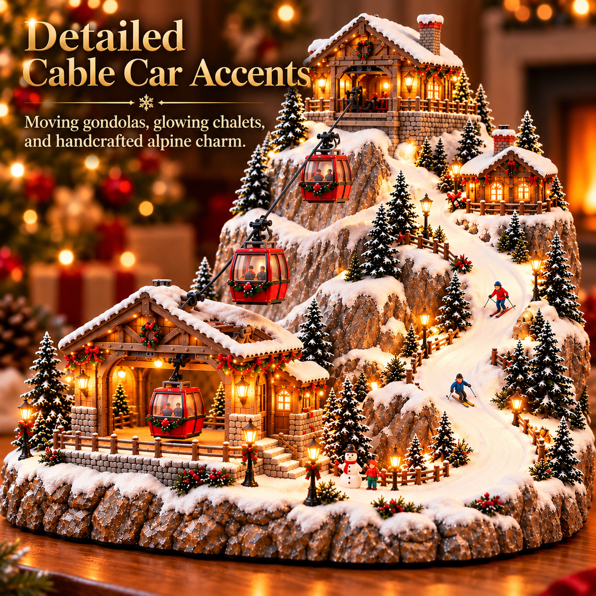 🎄 Bring the Winter Wonderland Home! 🚠 Lighted Christmas Mountain Village – Moving Cable Cars & Holiday Magic! ✨