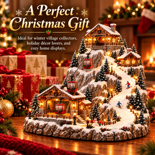 🎄 Bring the Winter Wonderland Home! 🚠 Lighted Christmas Mountain Village – Moving Cable Cars & Holiday Magic! ✨