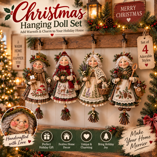 🍀👵Christmas Granny Hanging Doll Set – 4 Charming Holiday Characters