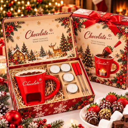 🎅🍓 Santa Says: “YUMMY!” 🍫Christmas Chocolate Fondue Mug Gift Set – Share Sweet Holiday Moments