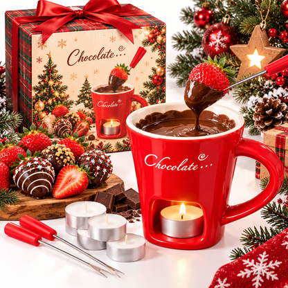 🎅🍓 Santa Says: “YUMMY!” 🍫Christmas Chocolate Fondue Mug Gift Set – Share Sweet Holiday Moments