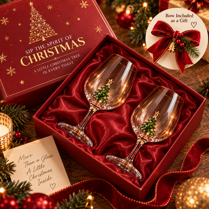 ❤️ LOVED BY 90,000+ PEOPLE! Christmas Tree Wine Glass Set of 2 — Festive Holiday Glasses with Gift Box & Velvet Bow
