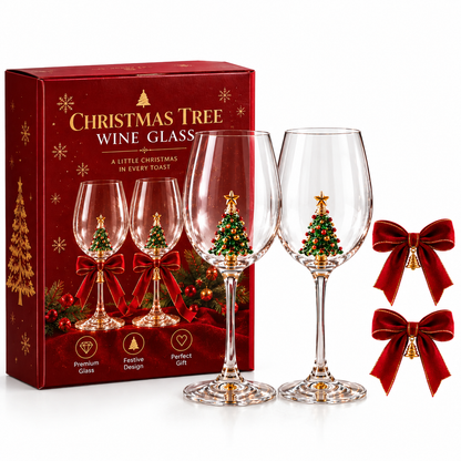 ❤️ LOVED BY 90,000+ PEOPLE! Christmas Tree Wine Glass Set of 2 — Festive Holiday Glasses with Gift Box & Velvet Bow