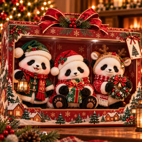 🐼 2026 Fluffy Panda Trio – 3 Little Troublemakers, One Sleepless Christmas!🎄