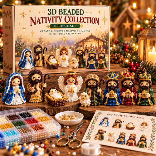 ✝️✨ Bring the Nativity to Life!3D Beaded Christmas DIY Kit – 8-Piece Set