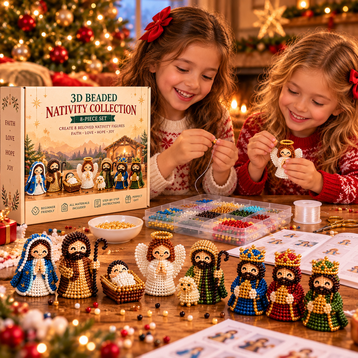 ✝️✨ Bring the Nativity to Life!3D Beaded Christmas DIY Kit – 8-Piece Set
