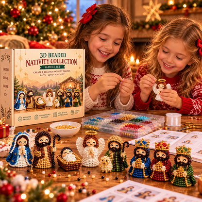 ✝️✨ Bring the Nativity to Life!3D Beaded Christmas DIY Kit – 8-Piece Set