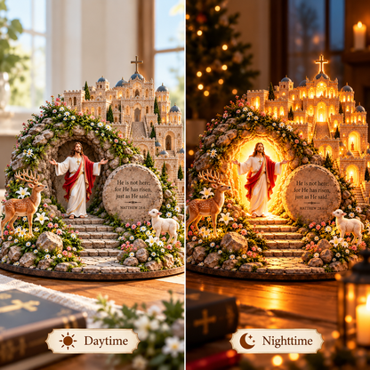 ✝️ He Is Risen! — The Light That Never Fades Jesus Resurrection Illuminated Tabletop Sculpture