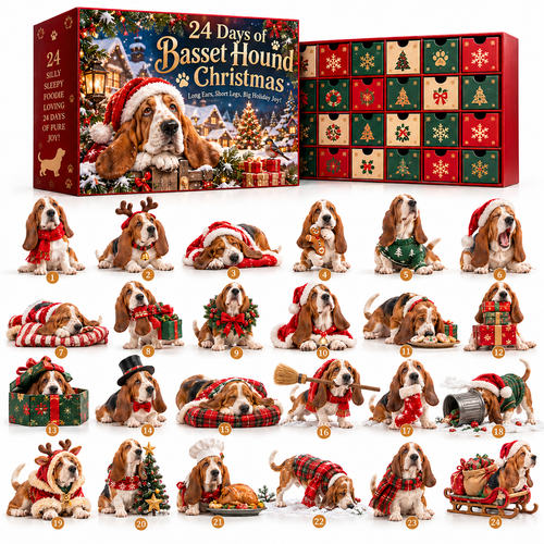 🎅Santa, Wake Me Up When Dinner's Ready! 🐶 2026 Basset Hound Christmas – 24 Days of Cozy Mischief