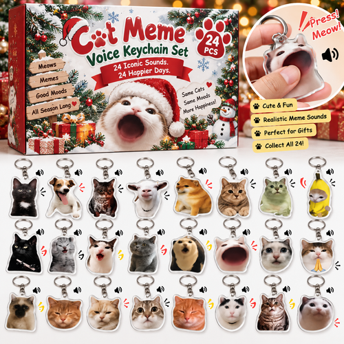 😹 PRESS IT… WAIT, DID THAT CAT JUST MEOW?!24 Cat Meme Squeeze & Sound Key chains  🔊