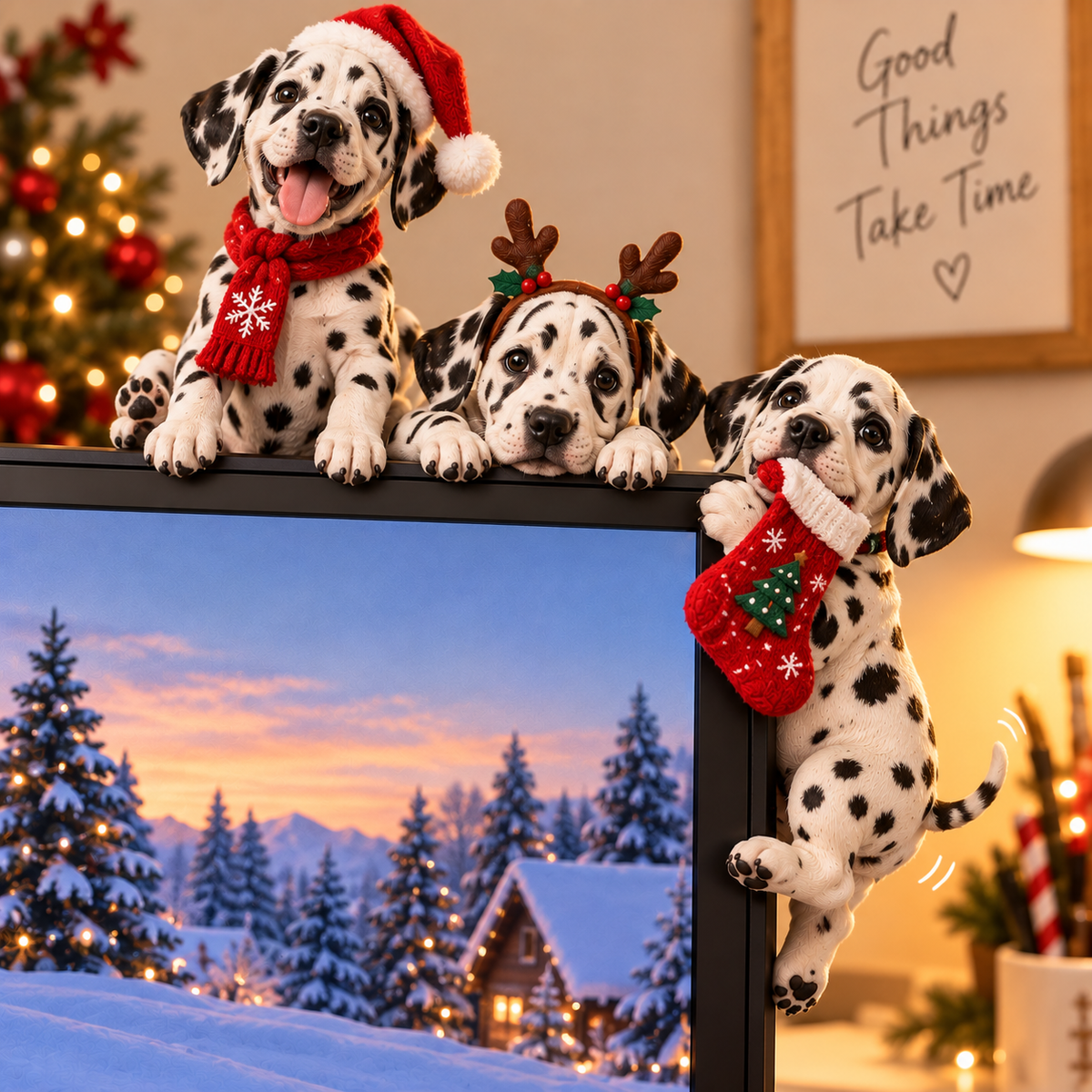 🐶 HI, DID YOU MISS ME?❤️Christmas Pet Dog Monitor Buddies — 6-Piece Cute Screen Edge Figurine Set