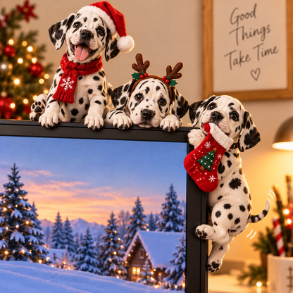 🐶 HI, DID YOU MISS ME?❤️Christmas Pet Dog Monitor Buddies — 6-Piece Cute Screen Edge Figurine Set