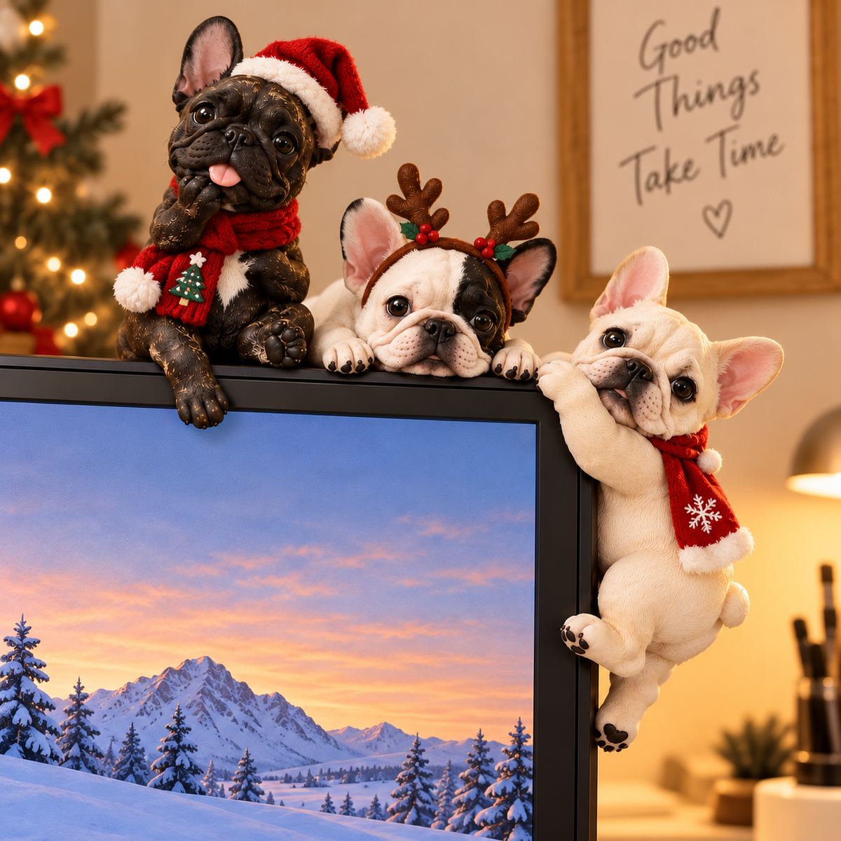 🐶 HI, DID YOU MISS ME?❤️Christmas Pet Dog Monitor Buddies — 6-Piece Cute Screen Edge Figurine Set
