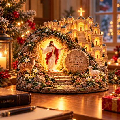 ✝️ He Is Risen! — The Light That Never Fades Jesus Resurrection Illuminated Tabletop Sculpture